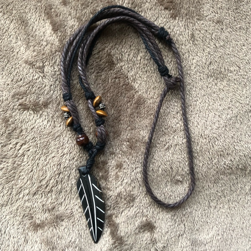 Handmade Feather Rope Necklace Adjustable